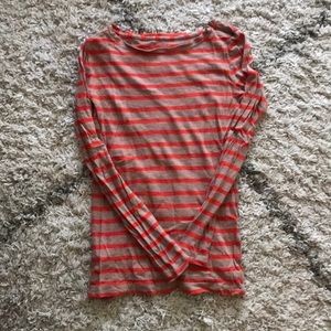 Loft red and brown striped long sleeve tee
